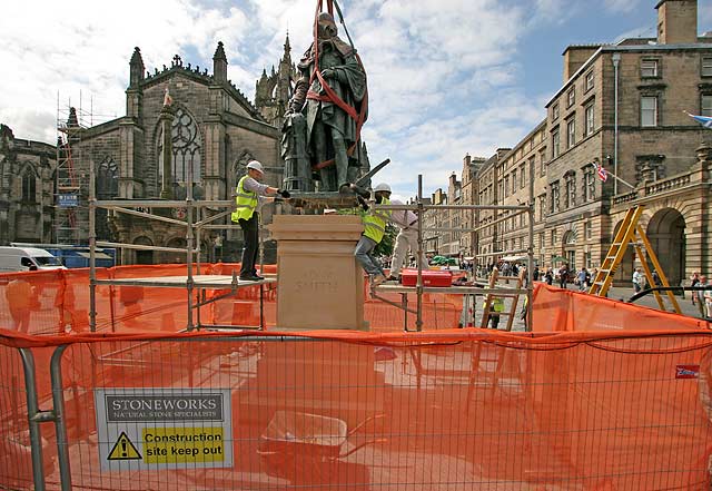 Installation of Statue of Adam Smith, beside the Mercat Cross in the Royal Mile  -  June 30, 2008