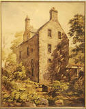 Upper Spylaw Mill  -  Edinburgh Merchant Company  painting  -  Looking up at the Mill from the Water of Leith