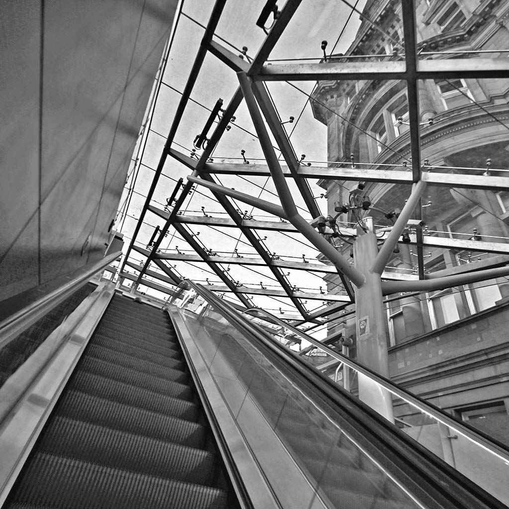 Newly installed escalators at Waverley Steps, leading from Edinburgh Waverley Station to Princes Street  -  2012