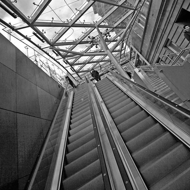 Newly installed escalators at Waverley Steps, leading from Edinburgh Waverley Station to Princes Street  -  2012