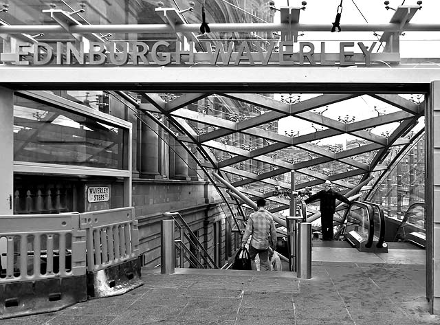 Newly installed escalators at Waverley Steps, leading from Edinburgh Waverley Station to Princes Street  -  2012