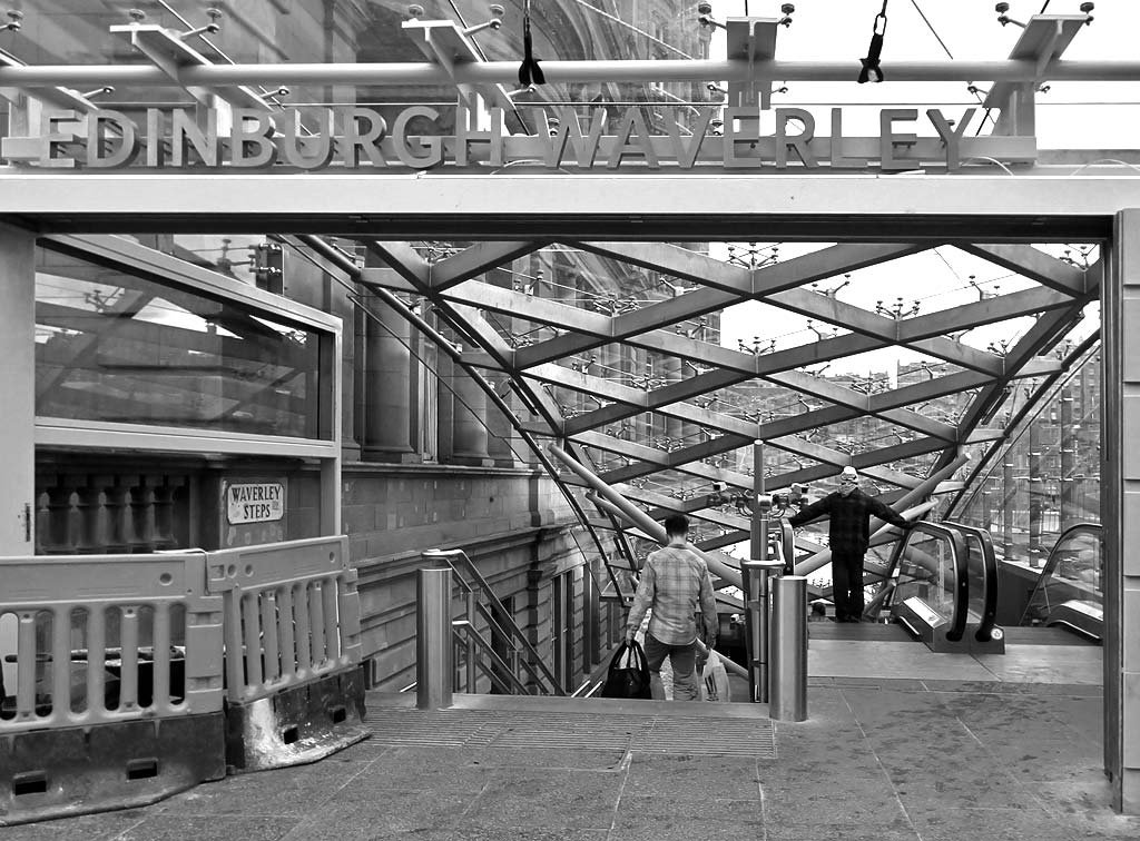 Newly installed escalators at Waverley Steps, leading from Edinburgh Waverley Station to Princes Street  -  2012