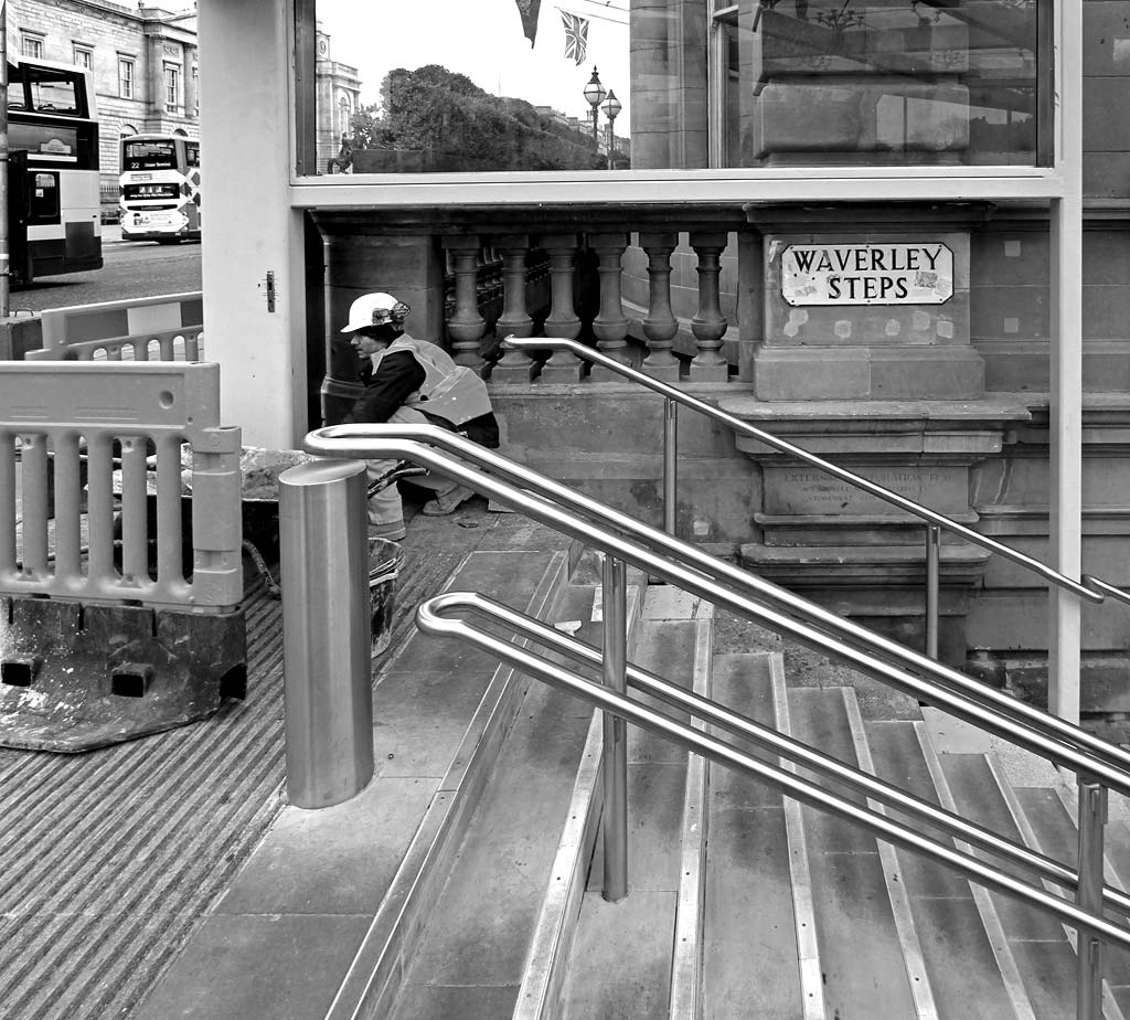 Newly installed escalators at Waverley Steps, leading from Edinburgh Waverley Station to Princes Street  -  2012