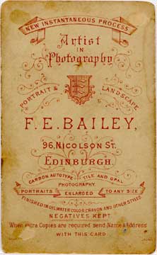 Carte de Visite (back)  -  Photographer: FE Bailey