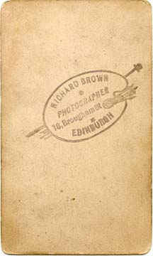 Richard Stuart Brown  -  Back of Carte de Visite No 16   -  Studio at 16 Brougham Street