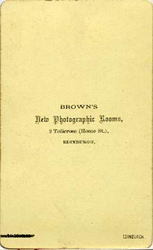 Richard Stuart Brown  -  Back of Carte de Visite No 1   -  Studio at 2 Tollcross
