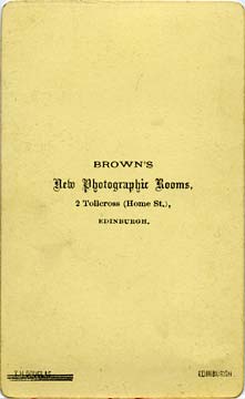 Richard Stuart Brown  -  Back of Carte de Visite No 3  -  Studio at 2 Tollcross