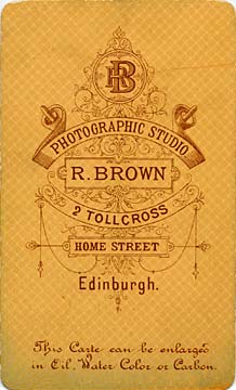Richard Stuart Brown  -  Back of Carte de Visite No 5  -  Studio at 2 Tollcross