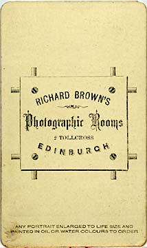 Richard Stuart Brown  -  Back of Carte de Visite No 4  -  Studio at 2 Tollcross
