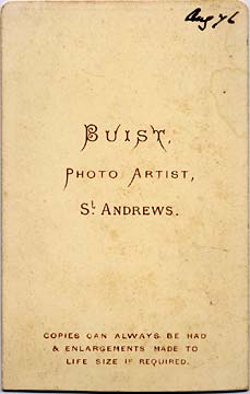 Carte de Visite from the St Andrews Studio of Thomas Buist  -  Two Ladies  -  Back of Card