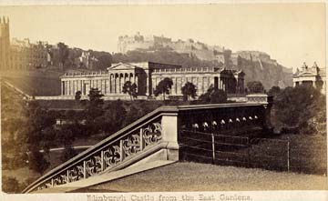 Carte de Visiet of Edinburgh Castle and the National Gallery of Scotland from East Princes Street Gardens  -  front