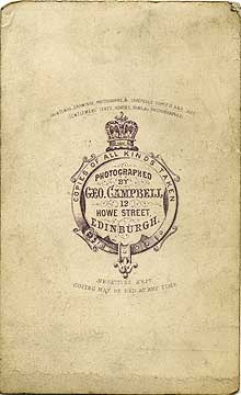 The back of a Carte de visite from the studio of George Campbell - lady and window