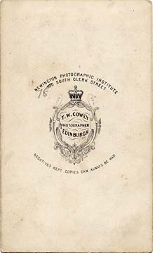 The back of a carte de visite by T W Cowey - Girl