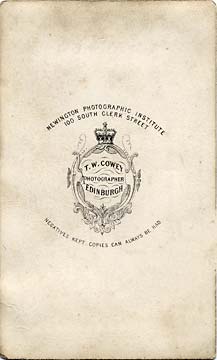 The back of a carte de visite by T W Cowey - Youth