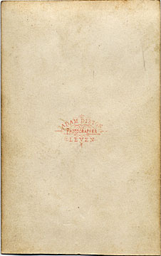 Back of a carte de visite by Adam Diston - Market Stalls