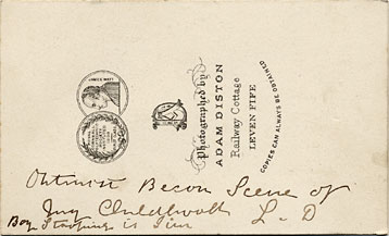 Back of a carte de visite by Adam Diston - Outmost Beacon