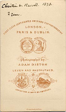 Back of a carte de visite by Adam Diston  -  1877-1882  -   Girl