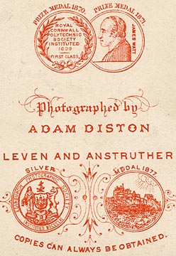 Zoom in to the back of a carte de visite depicting 3 Medals awarded to Adam Diston