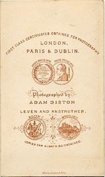 The back of a carte de visite b y Adam Diston  -  1877-1882  -  Lady