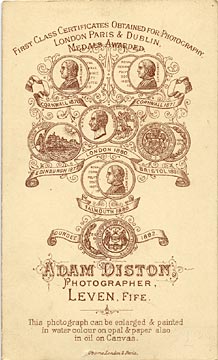 The back of a carte de visite by Adam Diston  -  1882-1883  -  A Young Man