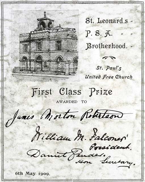 Book Label  -  St Leonard's PSA Brotherhood  -  St Paul's United Free Church First Class Prize