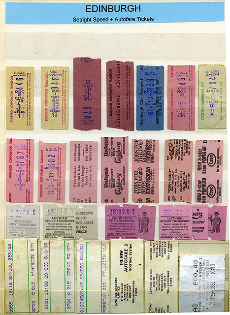 A selection of Edinburgh Setright + Autofare Bus Tickets - 1950s to 1990s