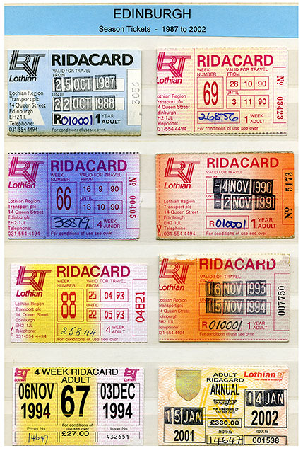 A selection of Season Tickets for Edinburgh's LRT Buses - 1987-2002