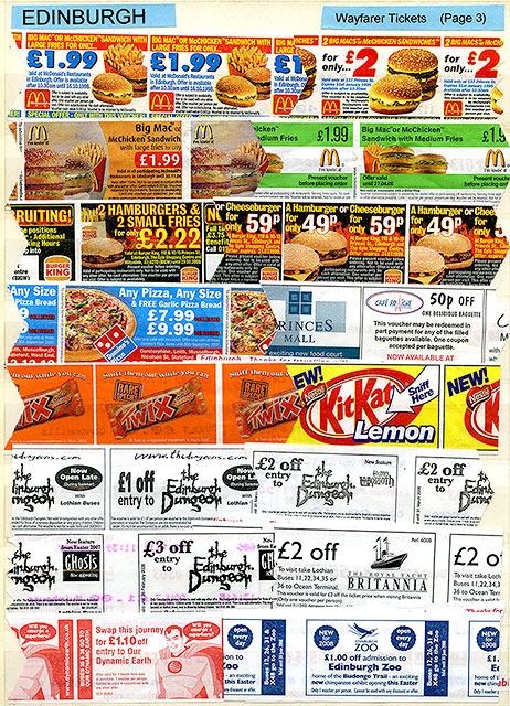 A Selection of adverts on the backs of Edinburghh Wayfarer Tickets - 1980s-2000s