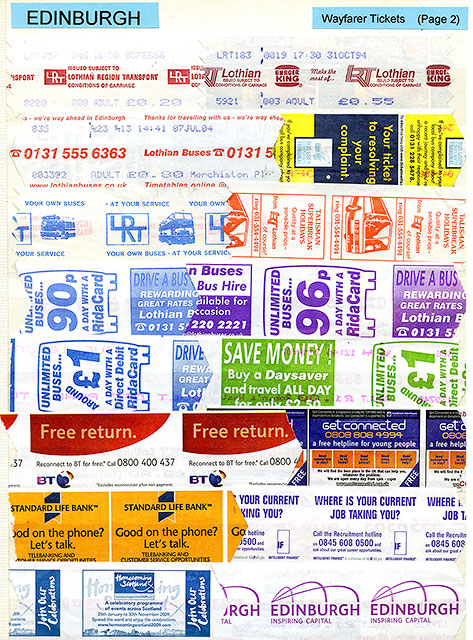 A Selection of EdinburghWayfarer Bus Ticketsand adverts on the backs of Wayfarer Tickets - 1980s-2000s