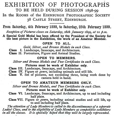 EPS Exhibition - February 1899  -  Classes and Medals