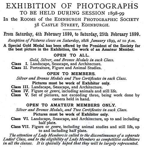 EPS Exhibition - February 1899 - Classes and Medals