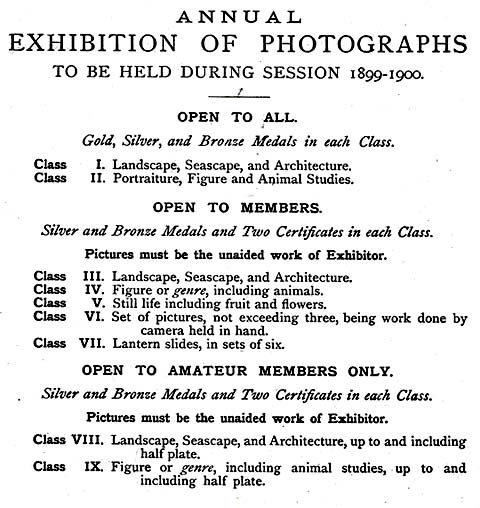 EPS Exhibition  -  February 1900  -  Classes and Medals