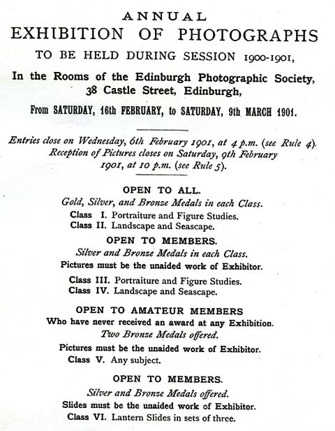 EPS Exhibition  -  February 1901  -  Classes and Medals