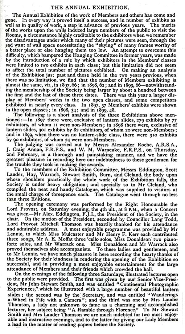EPS Exhibition  -  February 1899  -  'Report of the Exhibition in Transactions of Edinburgh Photographic Society'