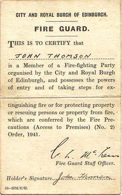 Firre Guard Permit - 1942