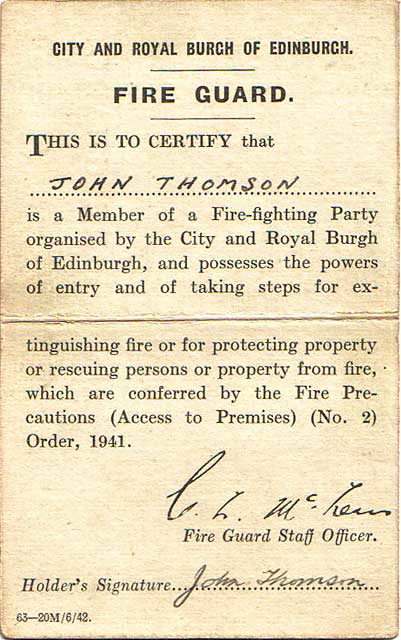 Firre Guard Permit  -  1942