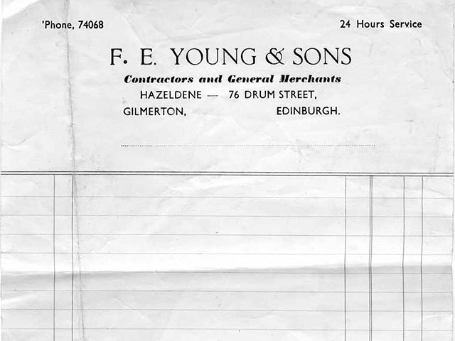 Invoice from John Young's business  -  Hazeldene Stables, Gilmerton, Edinburgh