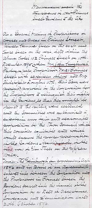 John Horsburgh - Document relating to the transfer of ownership of West Princes Street Gardens to Edinburgh City Council in 1876
