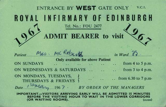 Royal Infirmary of Edinburgh - Visiting Card, 1967