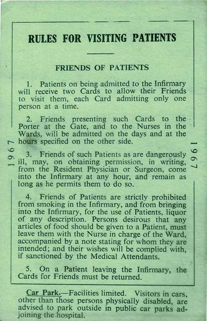 Royal Infirmary of Edinburgh  -  Visiting Card, 1967