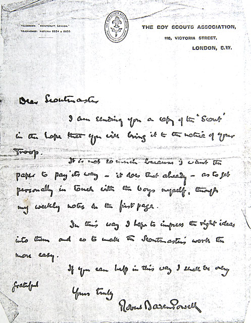 Letter from Robert Baden-Powell to William Tyrell