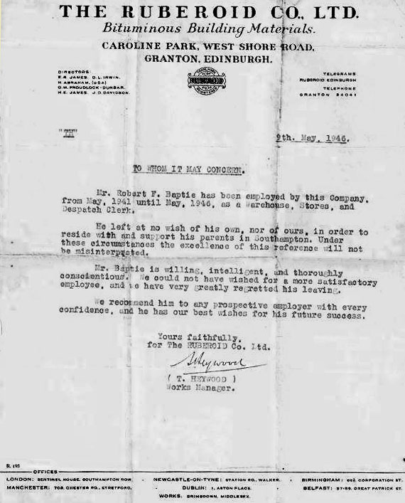 Letter from The Ruberoid Co Ltd, 1946