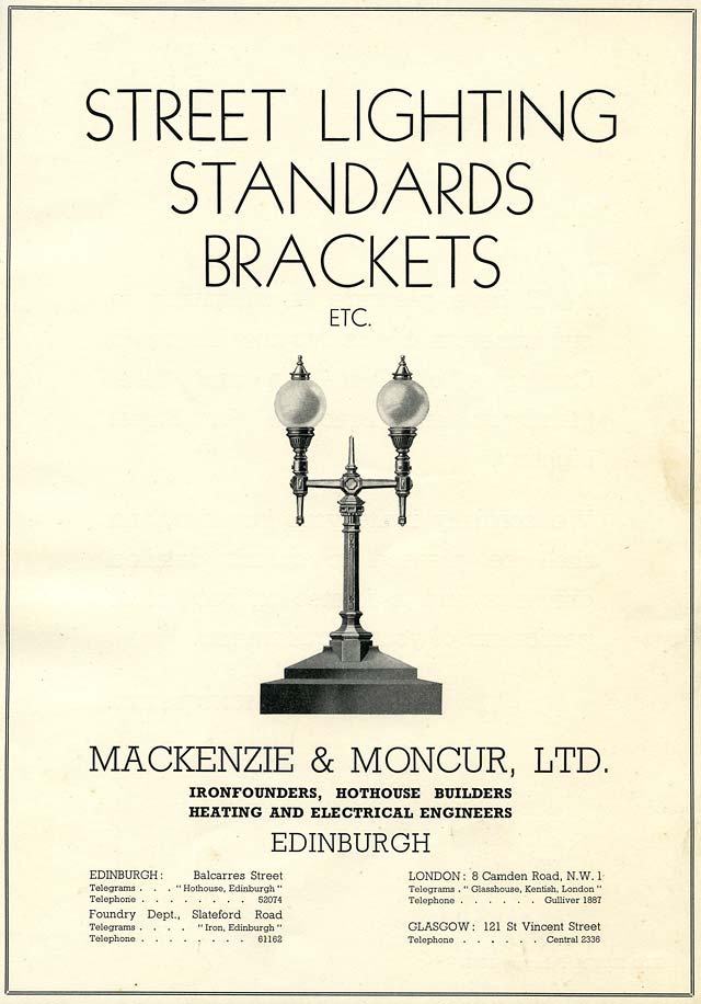 MacKenzie & Moncur Catalogue - Street Lighting Standards, Brackets, etc. - 1937, Page 1