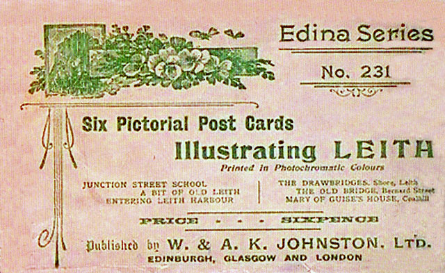 An envelope that originally contained six Picture Post Cards of Leith - W & AK Johnston's Edina Series 231