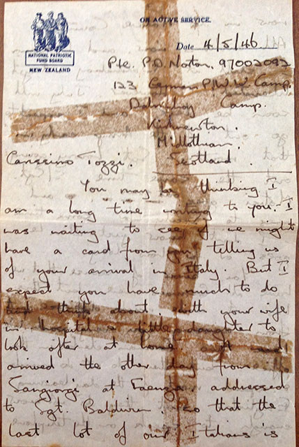 Letter - Sent in 1946 to Italy from Prisoner of War Camp, Dalmahoy, Edinburgh - Page 1