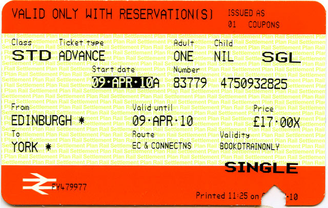 Recent British Rail ticket