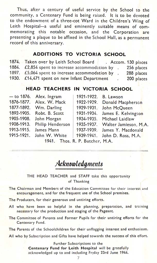 Newhaven Primary School  -  Centenary Leaflet, 1944