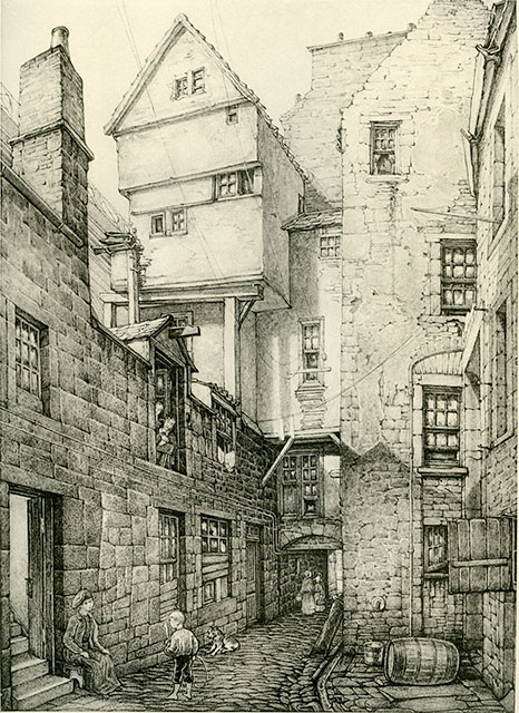 Old Houses in Edinburgh  -  Drawing by Bruce J Home  -  Brodie's Close