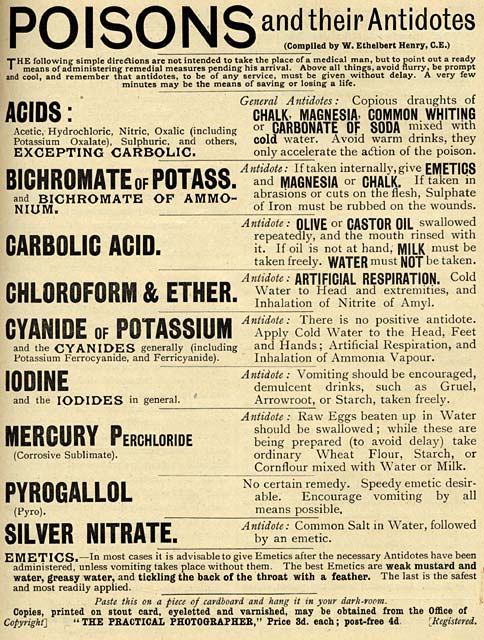 Poison Notice - to be displayed in the darkroom  -  Published in The Practical Photographer -  1 July 1892