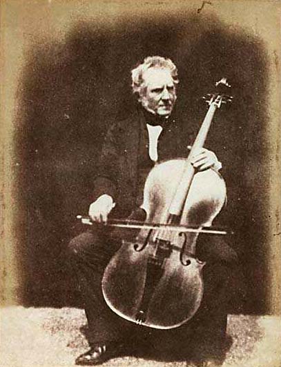 Photograph from Edinburgh Calotype Club album -  Volume 2, Page 31  -  Hugh Lyon Playfair with Cello